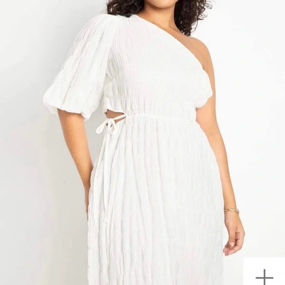 Eloquii One Shoulder White Midi Dress. US28 - Picture 3 of 4